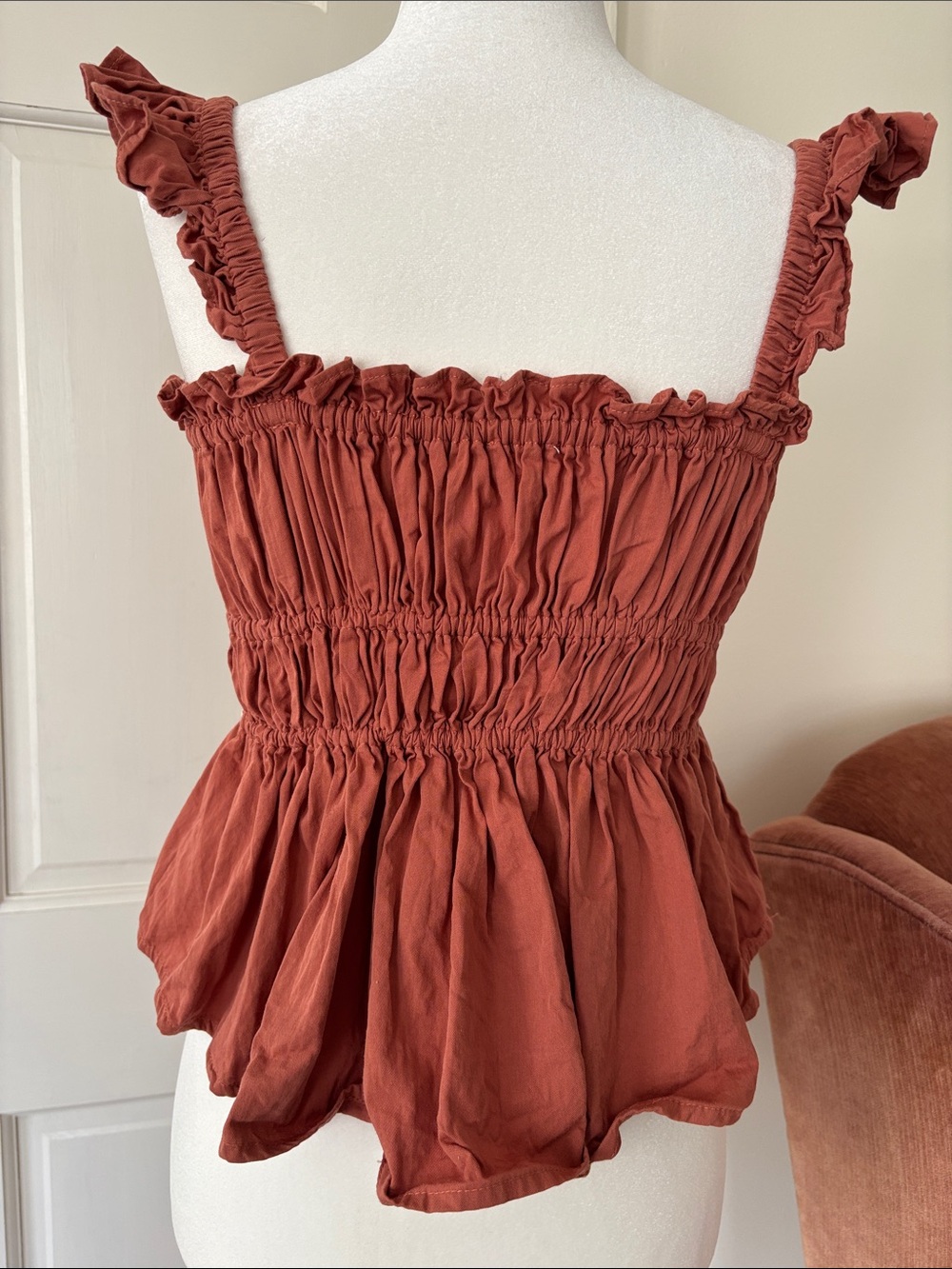 Anthropologie Rust Ruffle Tank with Cream Trim - Picture 5 of 6